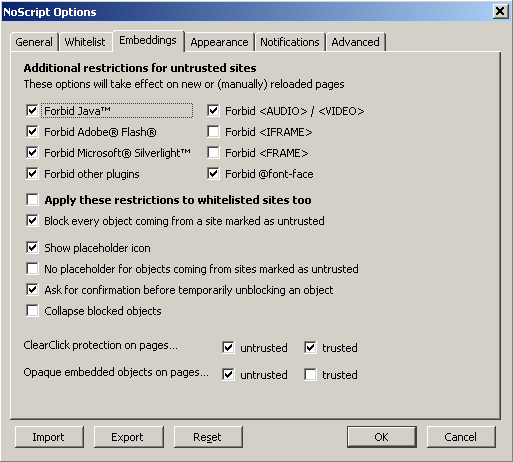 NoScript Options